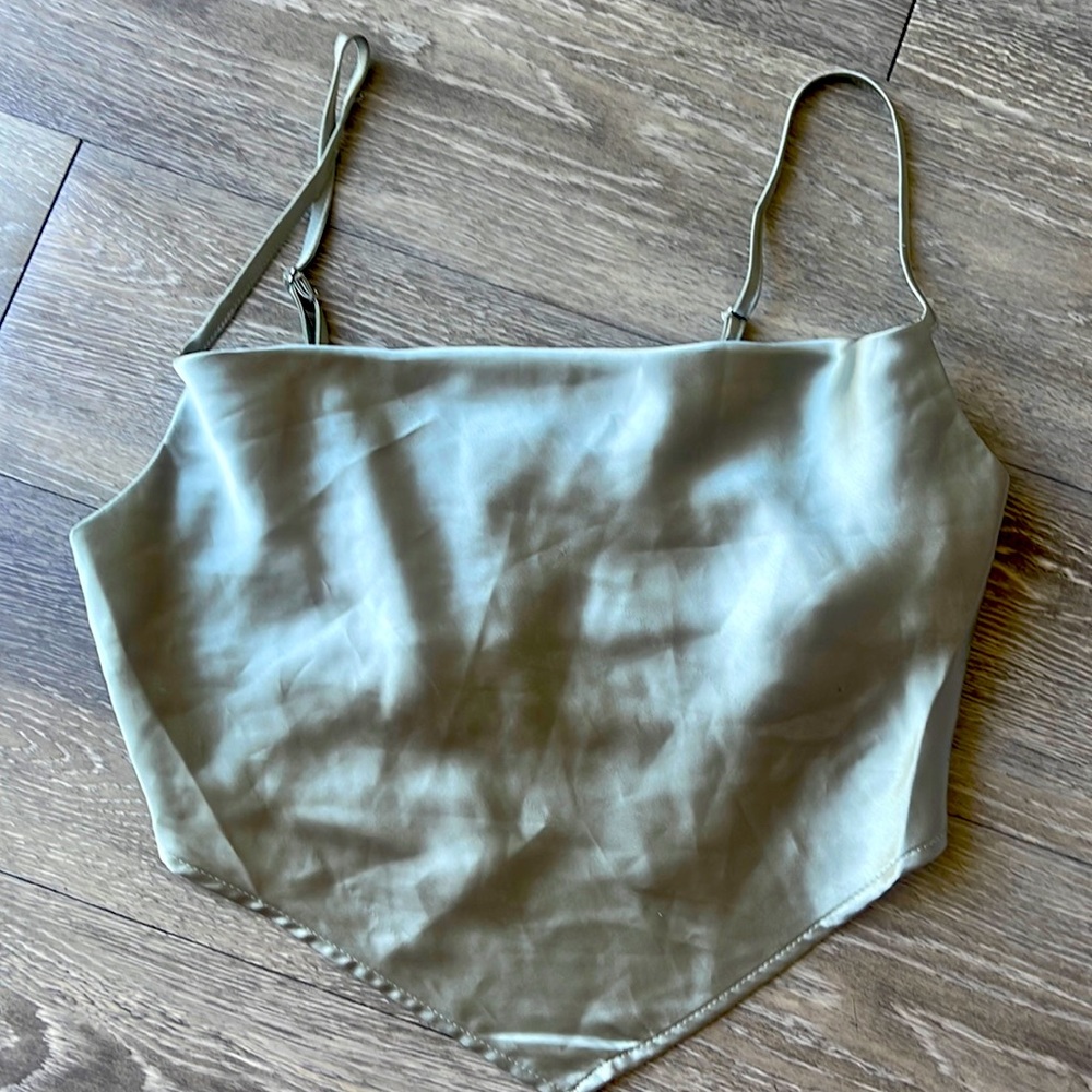 FOREVER21 Sage green satin bandana triangle crop top, new with tags